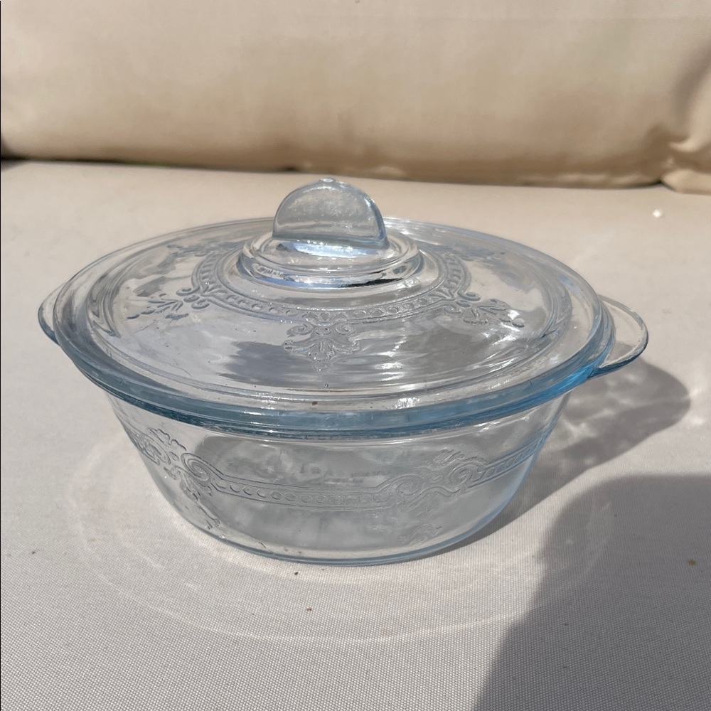 Fire King Clear Embossed Glass Serving Bowl